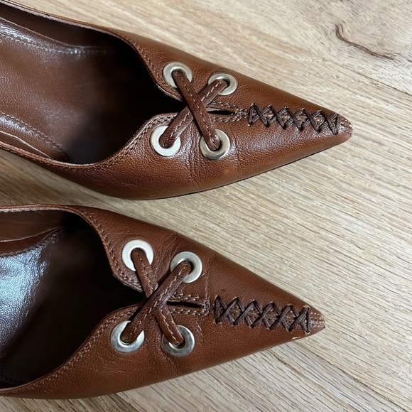 YVES SAINT LAURENT vintage leather cross-stitch studded heels Y2K size 37 - Picture 10 of 13